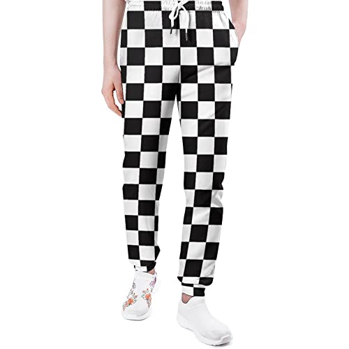 Inraine Men's Sweatpants Novelty Checkered Checkerboard Plaid Grid Black And White Athletic Pants For Men Women, Comfy Casual Long Sport Pants With Pockets Drawstring Jogger Sweatpants 2Xl #TOP3