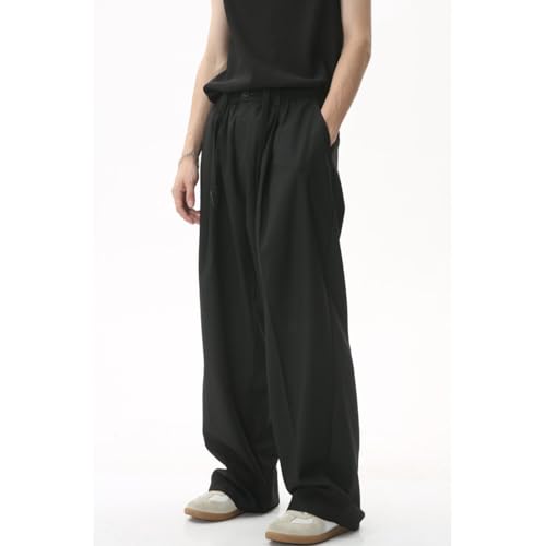 Men's Pleated Elastic High Waist Casual Pants Solid Color Suit Pants with Pockets4