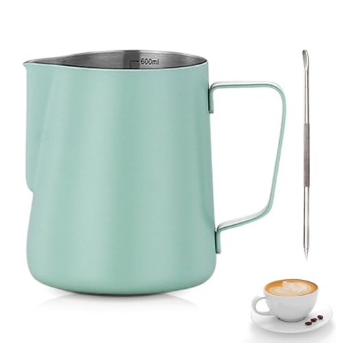 Milk Frothing Jug,Tianher Milk Jug Cup Stainless Steel Frothing Pitcher 350ml with Measurement and Latte Decorating Art Pen for Barista Making Coffee Cappuccino(Green)