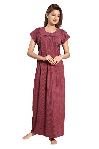 Image of Fabme Women's Polycotton Nursing Nightgown - Concealed Zip, Long, Textured Nighty for Maternity, Feeding