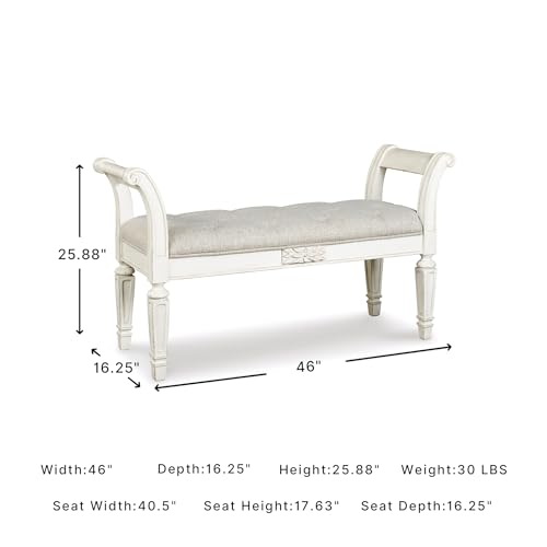 Image of Signature Design by Ashley Realyn Upholstered Accent Bench, Antique White