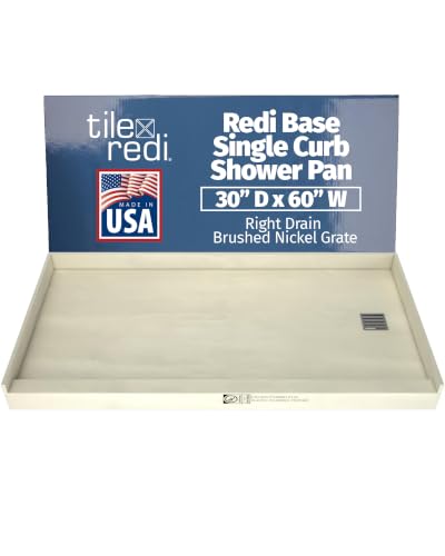 Redi Base 30 In x 60 In Single Curb Tileable Shower Pan with Right Drain and Brushed Nickel Grate