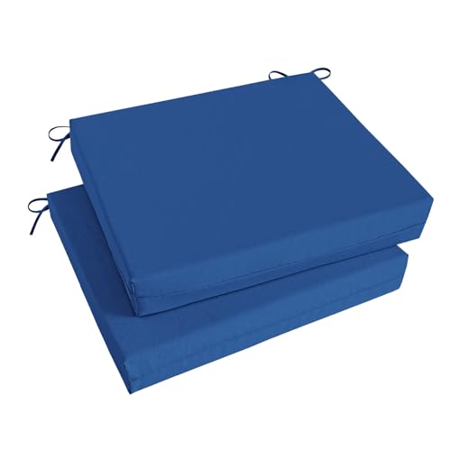 Image of Basic Beyond Outdoor Chair Cushions Set of 2, Square Corner Outdoor Cushions for Patio Furniture, Water Resistant Patio Chair Cushions with 2 Ties, 18.5x16x3, Royal Blue