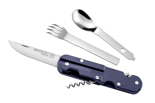 TB Outdoor Bivouac Multi Tool Blue Multifunction Knife Made in France Camp Utensil Set