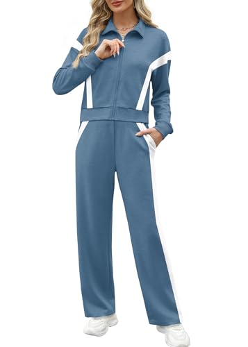Image of XIEERDUO Lounge Sets for Women 2025 Sweatsuit 2 Piece Outfits Sweatshirt Wide Leg Sweatpant Tracksuit Matching Set