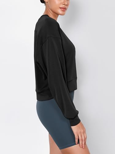 Image of ODODOS Modal Soft Long Sleeve Cropped Sweatshirts for Women Oversized Crew Neck Pullover Crop Top
