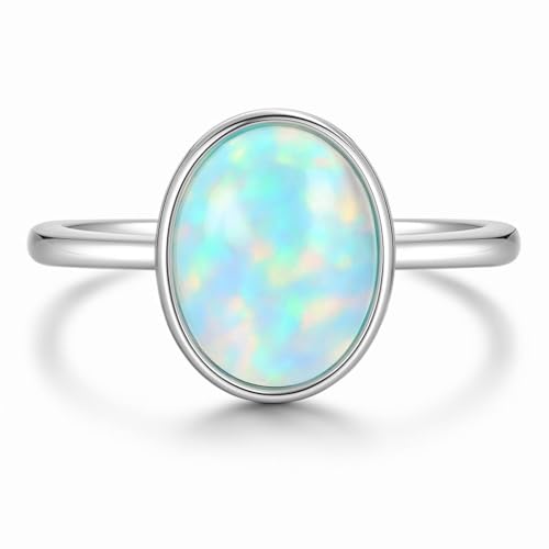 Ello Elli Created Opal Stainless-Steel Ring (Rainbow Opal, 7)