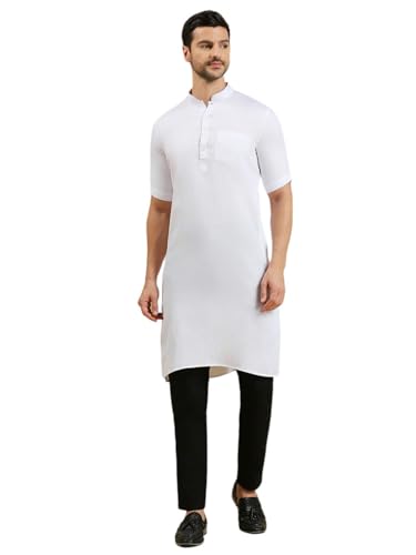 Image of Rajubhai Hargovindas Men's Pure Cotton Woven Design Half Sleeve Kurta
