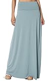 Women's Casual Solid Draped Jersey Relaxed Long Maxi Skirt Dusty Blue 2X