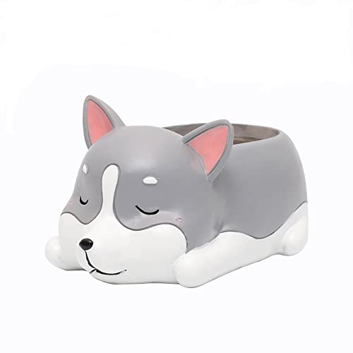 ROOGOSleeping Pets Design Resin Flower Pots Resin Succulent Planter Husky