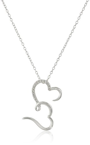 Amazon Collection 925 Sterling Silver AAA Cubic Zirconia Double Heart Pendant Necklace, 18