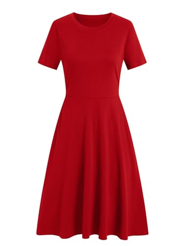 Image of Women's 2026 Fit and Flare Dress Summer Casual Elegant Vintage Floral Printed Work Party A-line Dress with Pockets 162