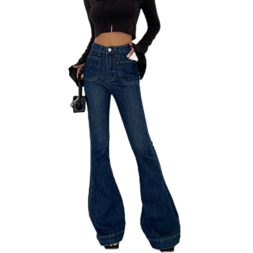 CABULE Jean y2k esthétique pour Femme, Pantalon Taille Haute évasé avec Poches, Mode coréenne, Pantalon en Denim, Streetwear-comme Le Montre la Photo-M