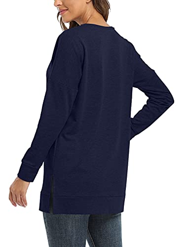 BETTE BOUTIK Women's Drop Long Sleeve Sweatshirts Casual Crewneck Tunic Tops Sweartshirts With Side Slits S-3XL