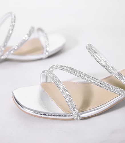 Image of Ankis Black Nude White Strappy Heels Women 1 Inch Low Chunky Block Heel Heeled Sandals Square Open Toe Slip On Slides Mules