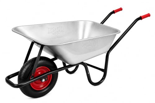 Image of Durabull 130L•185kg Wheelbarrow – Galvanised Steel Garden Cart with Pneumatic Tyre – Medium-Heavy use. Easy to Use. Rust-Resistant, Ideal Landscaping, Gardening & DIY