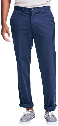 Nautica Men's Classic Fit Flat Front Stretch Solid Chino Deck Pants, Peacoat 40X34 - Main Image