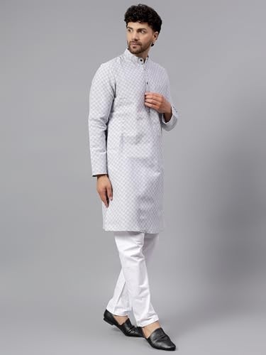 Image of LATEST CHIKAN Men's Checkered Cotton Blend Straight Kurta