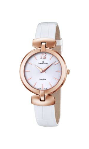 Candino Damen Quarzuhr mit weißem Zifferblatt Analog-Anzeige und Weiß Lederband C4567/1