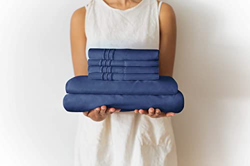 Twin Xl Sheet Set - 4 Piece Sheets - Dorm Room Bed Sheets - Hotel Luxury Bed Sheets - Extra Soft - Deep Bed Sheets Pockets - Easy Fit - Breathable & Cooling Touch - Navy Blue Twin Xl Sheets #TOP3
