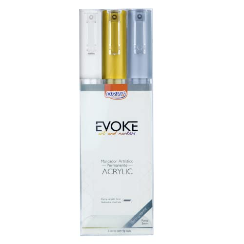 Marcador Artístico Evoke Acrylic 3mm Blister com 3 Unidades, BRW