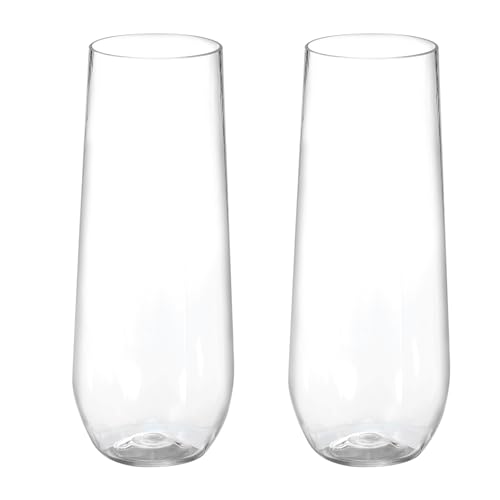 QUARKZMAN 2 Copas de Champán de 9 Oz Transparentes sin Tallo con Tallo Largo Elegantes para Copas de Brindis Artículos de Boda Copas de Champán Bar en Casa Cóctel