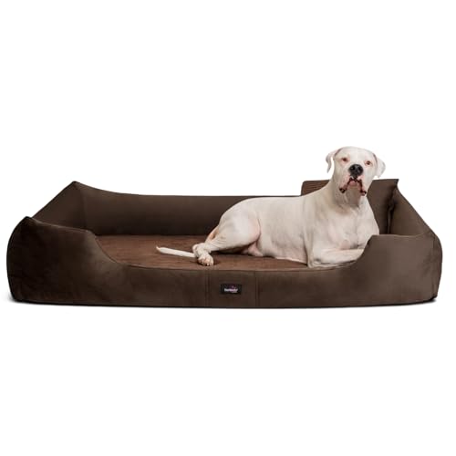 tierlando® Orthopädisches Hundebett Vincent aus High-Tech-Velours Triton und Cord, edles und samtig weiches Hundesofa mit Visco-Matratze, Größe: 110x90cm | Farbe: 01 Braun