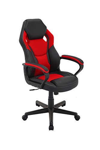byLIVING Chefsessel MATTEO / Gaming-Chair bis 110 kg belastbar / Kunststoff & Kunstleder schwarz / Armlehnen gepolstert/ Applikation Mesh grau-rot...