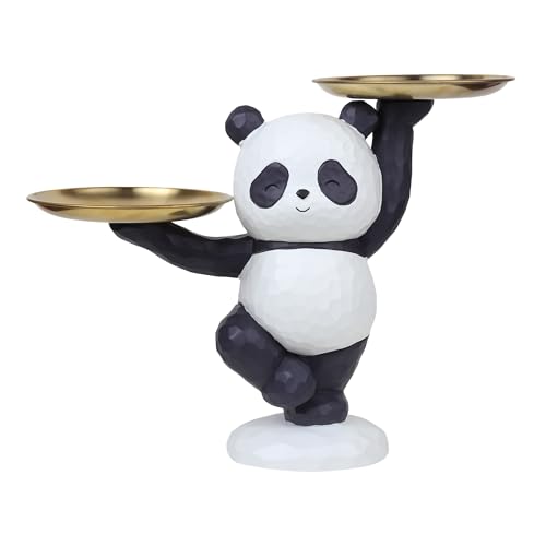 Image of ARMONIA Butler Panda Decorative Figurine with Dual Golden Trays, 25 cm Height, Balanced Design, Premium Materials, Black and White