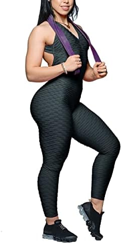 YOFIT Womens Butt Lift Yoga Jumpsuit Sleeveless Backless Sport Bandage Romper Playsuit Black M