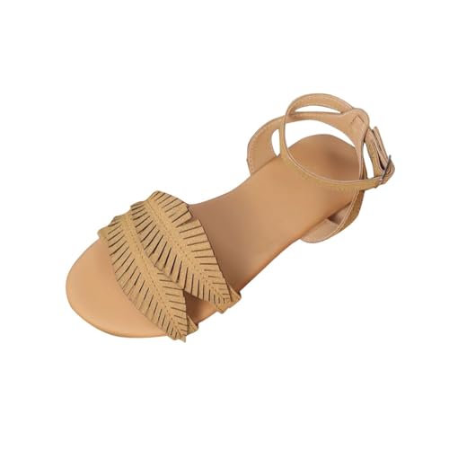 HAOLEI Sandalias Barefoot Mujer Rebajas,Sandalias Planas Mujer Moda Vintage Puntera Abierta Sandalia de Suave Piel Sintética Minimalismo Versátiles Sandals con Decoración de Borlas Elegante Chanclas