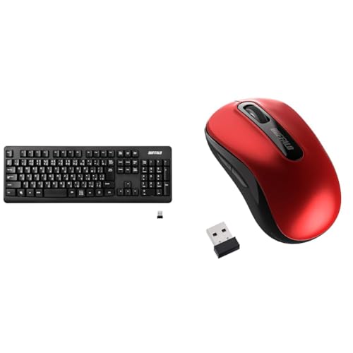 【セット買い】バッファロー BUFFALO ワイヤレス 無線 フルキーボード 高耐久 電池長持ち リモート テレワーク 疲れにくいデザイン 簡単接続 安心サポート BSKBW125BK + マウス 無線 ワイヤレス 5ボタン 【戻る/進むボタン搭載】 小型 軽量 節電モデル 最大584日使用可能 BlueLED レッド BSMBW315RDのサムネイル