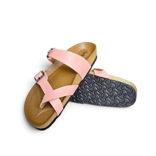 Image of Women's Genuine Leather Slippers | Comfort Sandals | Cushioned Suede Footbed | Anti-Skid Cork Sole | Flip Flips for Everyday Use