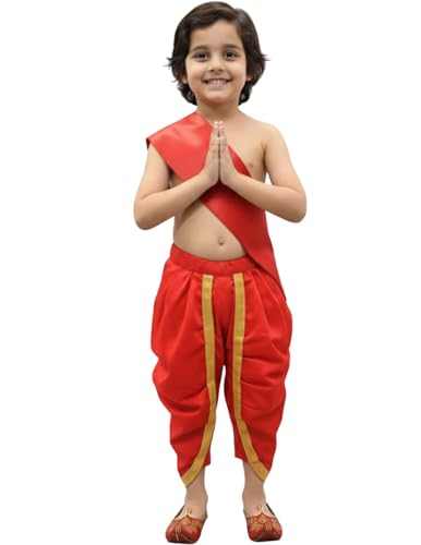 Image of BookMyCostume Ramleela Costume for Kids|Ramayana Dress for Boys|Red Dhoti with Patka Indian Traditional Ramleela|Cultural Fancy Dress Costume for School Annual Function-Adult M