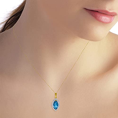 Galaxy Gold Gg 14K 24" Yellow Gold Genuine Diamond & Marquise-Shaped Blue Topaz Pendant Necklace #TOP1