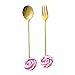 STOBOK 2Szt Łyżka Ze Stali Nierdzewnej I Zestaw Widelec Metalowe Sztućce Dla Dzieci Zestaw Stołowe Narodzenie Urodzinowe Prezenty Przedzierania Dzieci Lollipop Zaprojektować Różowy