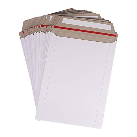 zmybcpack 100 Pack 6X8 inch Self Seal Photo Document Mailers Stay Flat White Cardboard Envelopes White Photography Mailers for CD, Photos, Document Cover