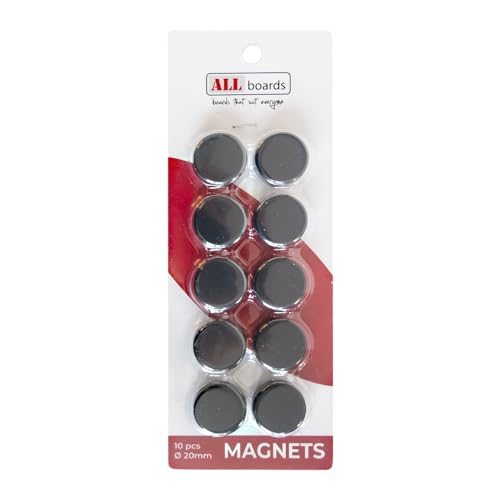 ALLboards Magnets set of 10, Round Black 20mm, for Magnetic Whiteboards