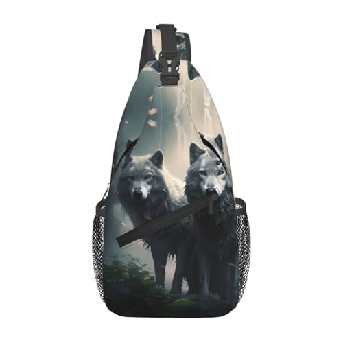 Sac de poitrine deux loups noir de grande capacité pour homme et femme