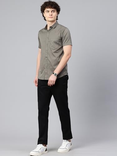 Image of Majestic Man Slim Fit Pure Cotton Half Sleeve Solid Casual Shirt