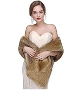 Yfe Women's Faux Fur Wraps Long Wedding Fur Shawl 1920s Sleeveless Bridal Fur Stole Scarf for Bri...