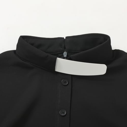 Image of FAD-4U Church Clergy Dress for Women Long Sleeve Rows Buttons A Line Dress with Tab Collar