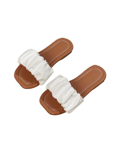 Image of GORGLITTER Girl's Ruched Single Band Chic Flats Square Open Toe Pu Leather Slide Sandals