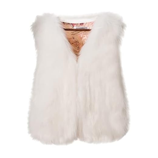 Routefuture Gilet Court Femme Fausse Fourrure Manteau sans Manches Cardigan Imitation Fourrure Hiver Gilet Femme Hiver Veste sans Manche Coat Court Pas Cher (blanche,L)