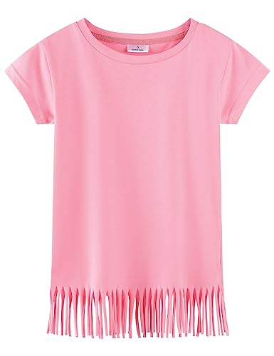 Image of Noomelfish Girls Short Sleeve Fringe T-Shirts Soft Jersey Cotton Tee Tops (3-12 Years)