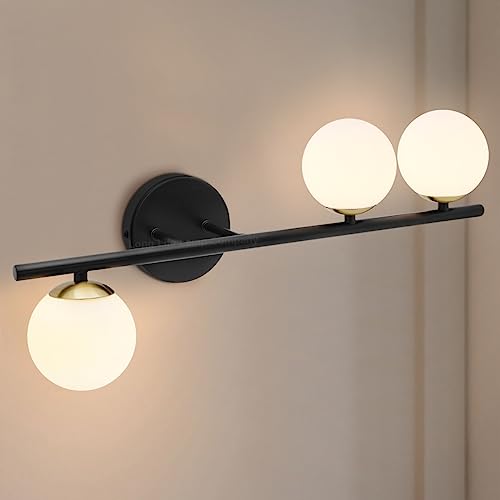 Long Life Lamp Company .Glass Frosted Globe Wall Light Scone Matte Black 3 Light Wall Sconce for Indoors H3087 with LED Bulb Warm White G9