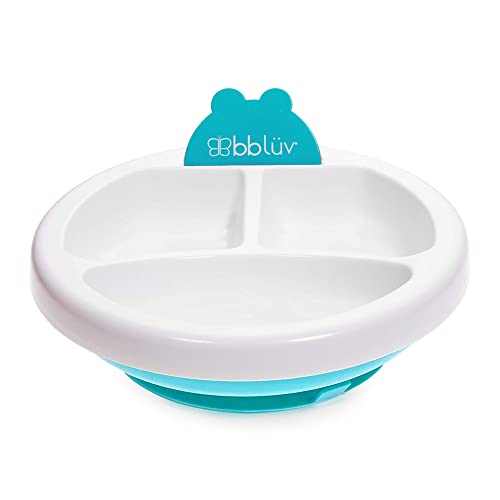 bblüv - Platö - Warming Feeding Plate - 3 Compartments with Suction Base for Baby to Toddler (Aqua) - BPA and Phthalate Free, 7.25x2.25x7.25 Inch (Pack of 1)