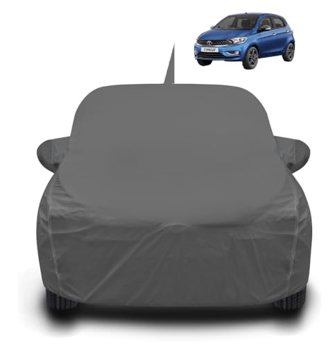 Image of Auto Hub Waterproof Car Cover Compatible with Tata Tiago with Front Antenna & Mirror Pocket and Soft Cotton Lining,Waterproof Tiago Car Cover, Grey