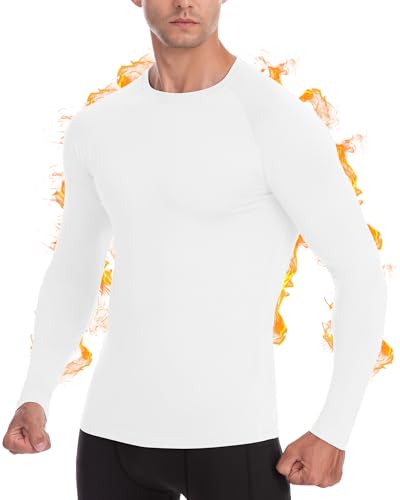 Roadbox Men's Thermal Top Long Sleeve, Fleece Lined Compression Shirts, Warm Sports Base Layer Undershirt for Winter Outdoor