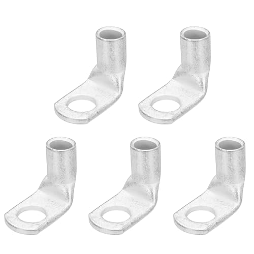 QUARKZMAN 0AWG - 7/16 Bornes De Câble En Cuivre, Embouts De Câble De Batterie À 90 Degrés, Bornes De Batterie, Connecteurs À Oeil, Oillets En Cuivre Nu Pour Fournitures (Silver, 5Pcs)